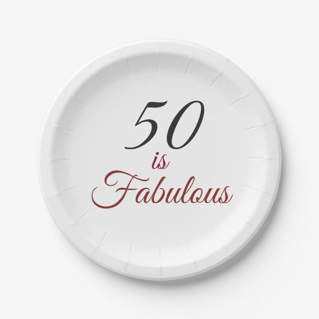 Red & Black "50 is Fabulous" 50th Birthday Party P Paper Plate (Front)