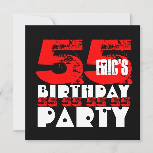 RED BLACK 55th Birthday Party 55 Years Old V18 Invitation (Front)