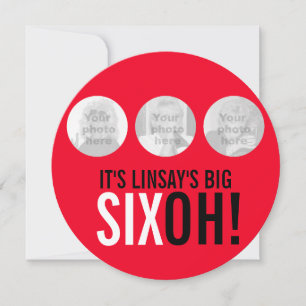 Red & black 60th SIXOH! photo birthday invite