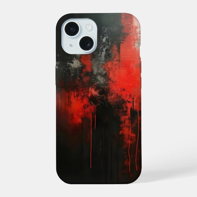 Red Black Abstract Art iPhone 15 Case (Back)