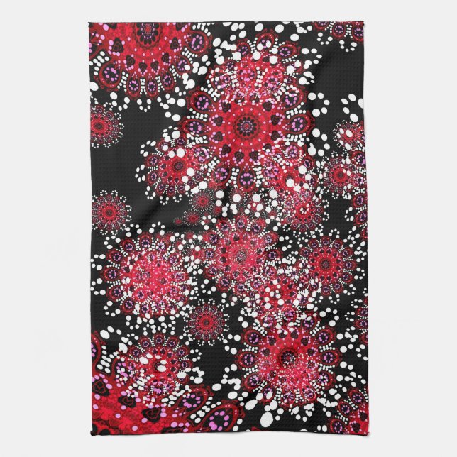 Red+Black Abstract Batik Art Tea Towel (Vertical)