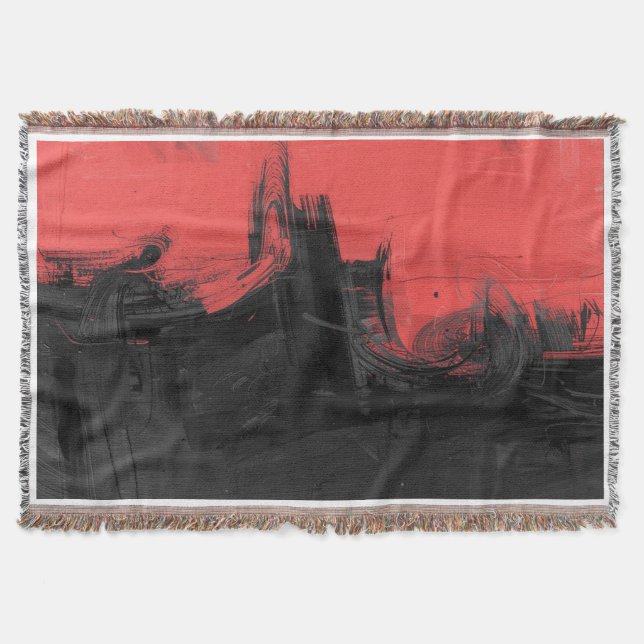 Red & Black Abstract Expressionism Art Throw Blanket (Front)