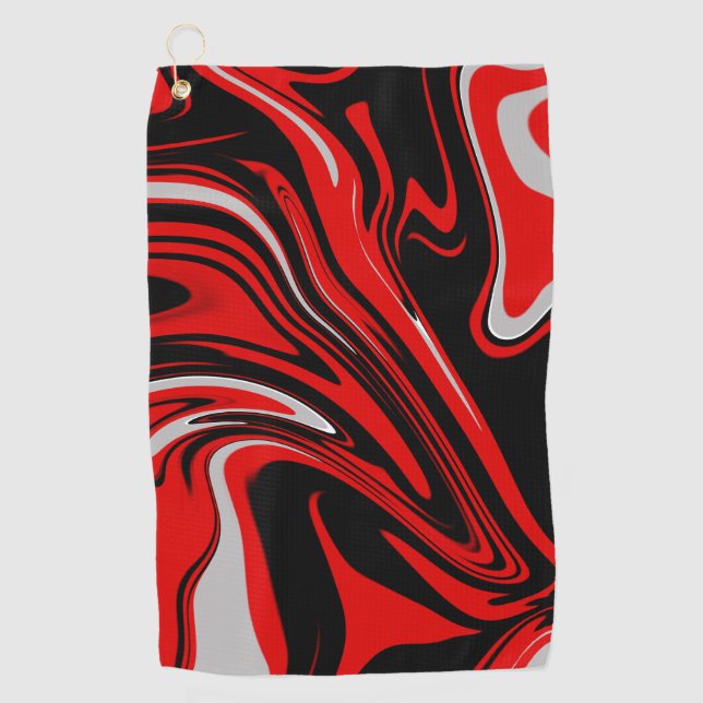 Red & Black Abstract Golf Towel (Front)