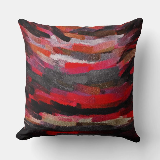 Red Black Abstract Painting Cushion (Front)