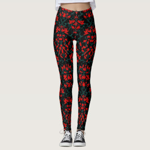 Red Black Abstract Pattern Leggings