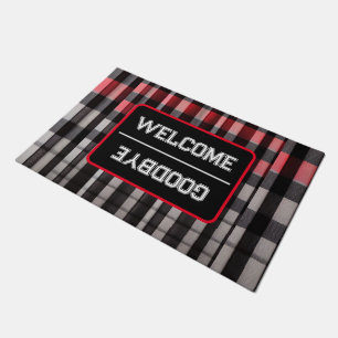 Red Black Abstract Plaid Modern Collection Doormat