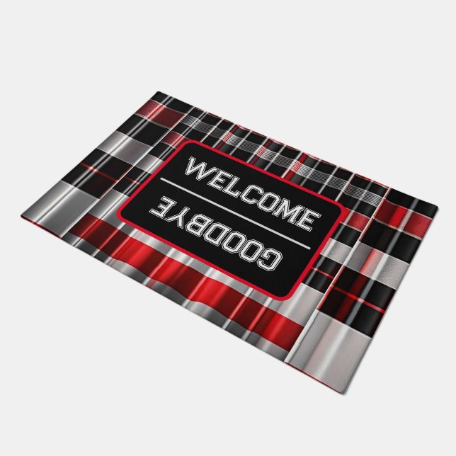Red Black Abstract Plaid Popular Collection Doormat (Angled)