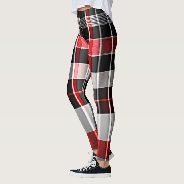 Red Black Abstract Plaid Popular Collection Leggings (Left)