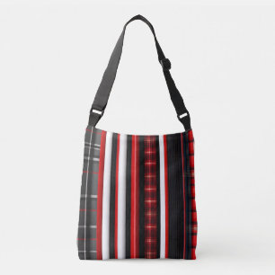 Red Black Abstract Plaid Trendy Collection Crossbody Bag