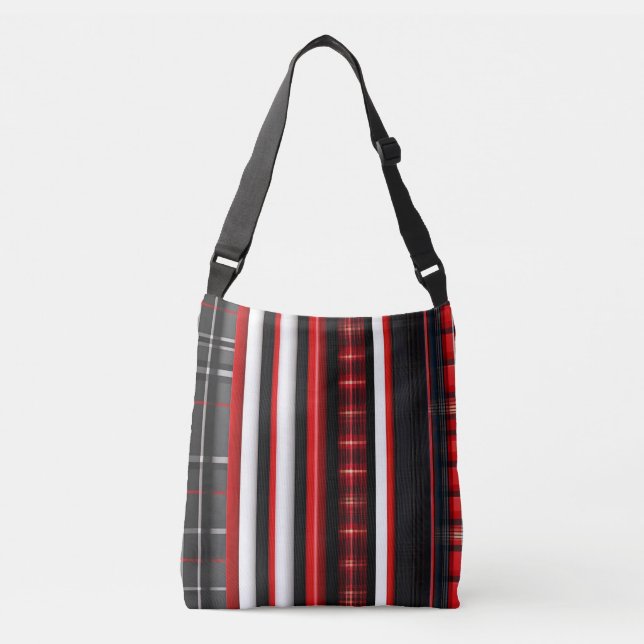 Red Black Abstract Plaid Trendy Collection Crossbody Bag (Front)