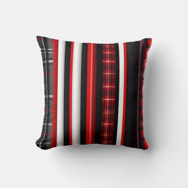 Red Black Abstract Plaid Trendy Collection Cushion (Front)