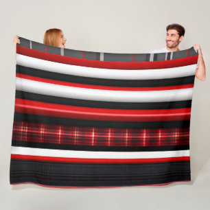 Red Black Abstract Plaid Trendy Collection Fleece Blanket