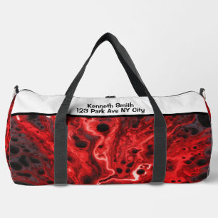 Red Black Abstract Swirls Monogram Personalised Duffle Bag
