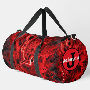 Red Black Abstract Swirls Monogram Personalised Duffle Bag