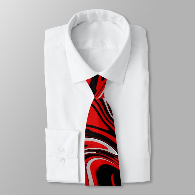 Red & Black Abstract Tie (Tied)