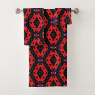 Red & Black African Style Pattern Bath Towel Set