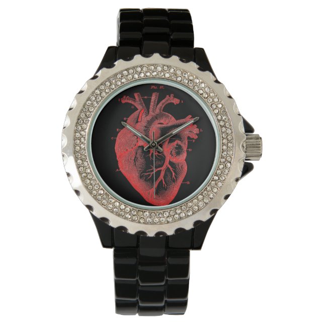 Red & Black Anatomical Heart Elegant Wrist Watch (Front)