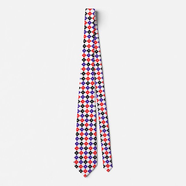 Red Black and Blue Argyle Custom Tie (Front)