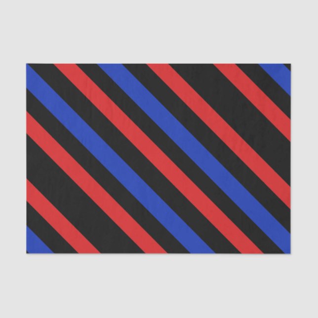 Red, Black and Blue Diagonal Stripes tissue paper (Front)