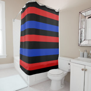 Red, Black and Blue Stripes Shower Curtain