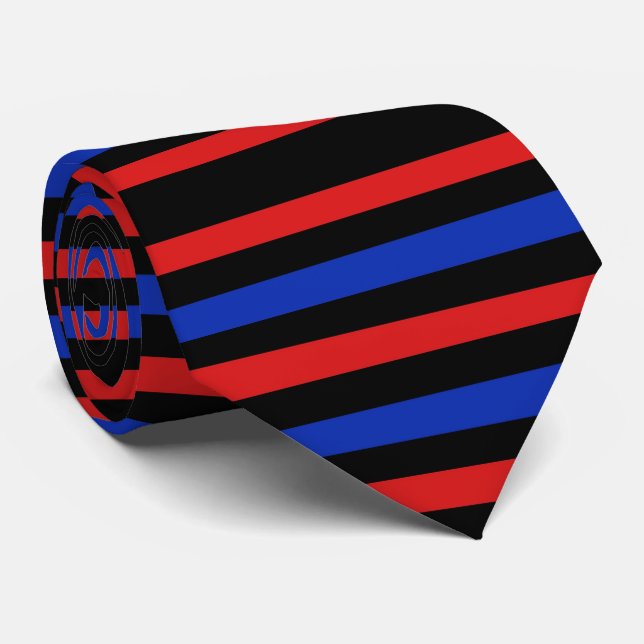 Red, Black and Blue Stripes Tie (Rolled)