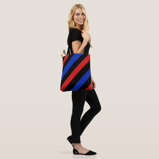 Red, Black and Blue Stripes Tote Bag (On Model)