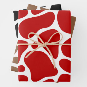 Red Black and brown giraffe pattern on white Wrapping Paper Sheet