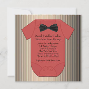 Red Black and Brown Pinstripe Baby Boy Shower Invitation