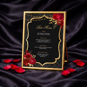 Red Black and Gold Bar Menu Invitation