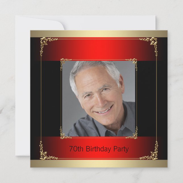Red Black and Gold Birthday Party Invitation (Front)