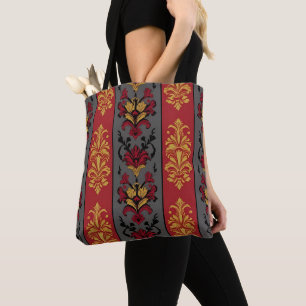 Red, black and Gold Damask Pattern Style Tote Bag