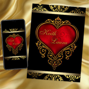 Red Black and Gold Heart Wedding Invitation