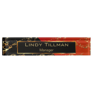 Red, Black and Gold Marble Design Nameplate