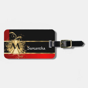 Red black and gold monogram luggage tag