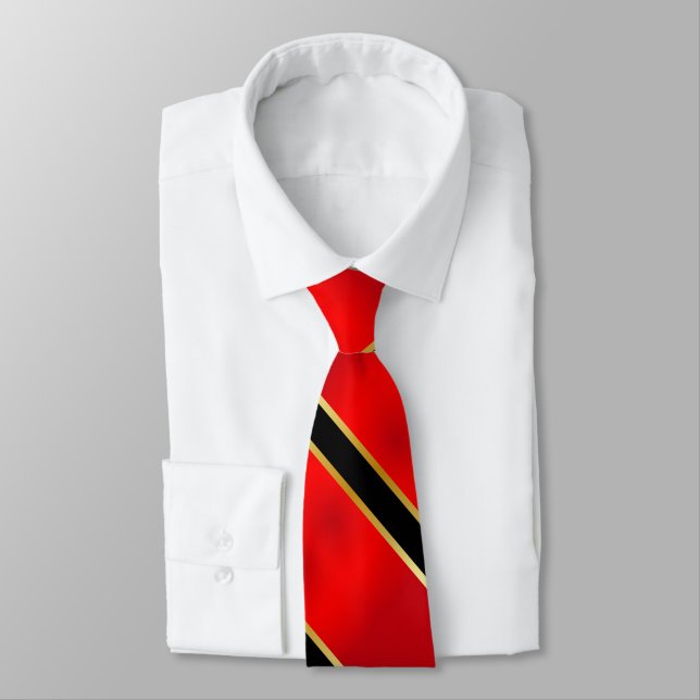 Red Black and Gold Stripes on Red Tie (Tied)