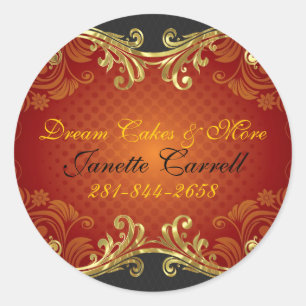 Red Black And Gold Swirls Classic Round Sticker