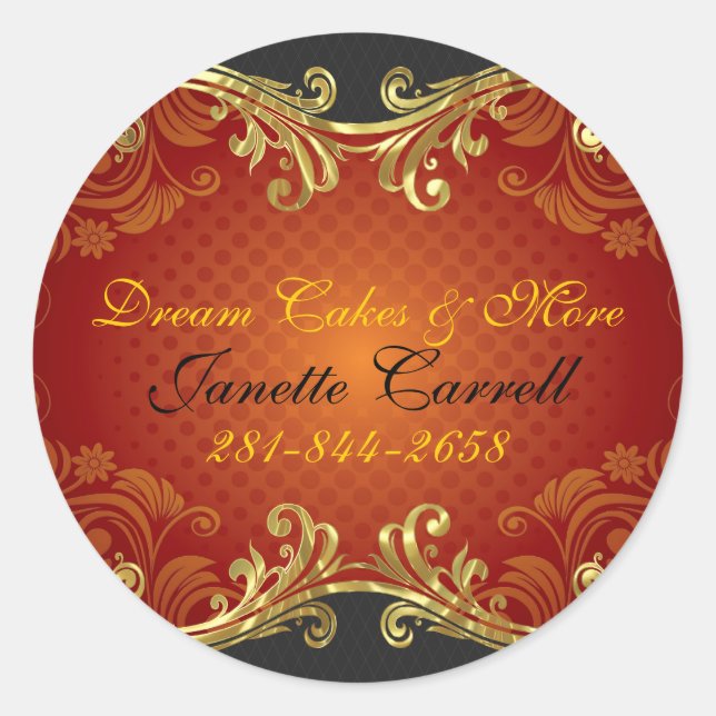 Red Black And Gold Swirls Classic Round Sticker (Front)