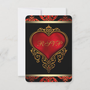 Red Black and Gold Wedding RSVP Invitation