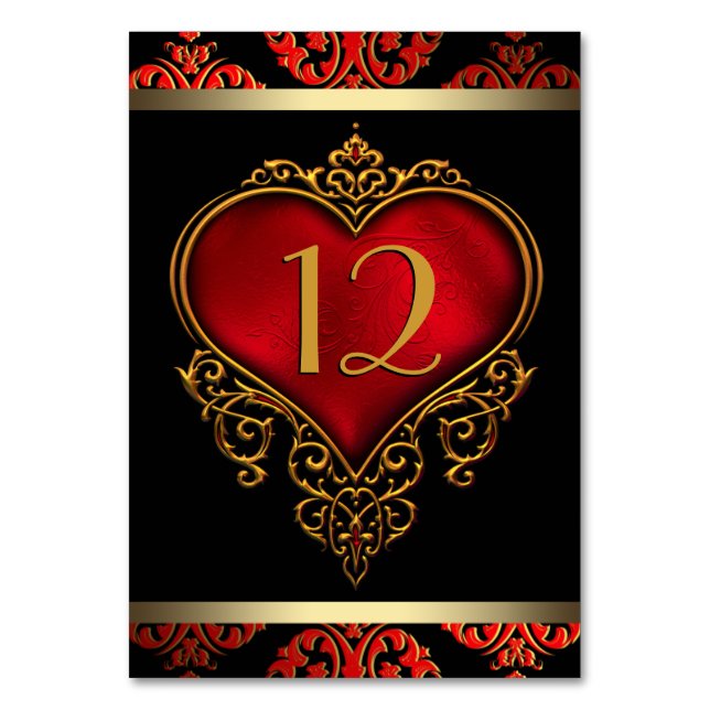 Red Black and Gold Wedding Table Number (Front)