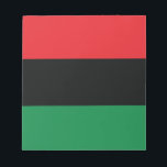 Red, Black and Green Flag Notepad<br><div class="desc">The 3 Pan-African colours on the flag represent: RED: the blood that unites all people of Black African ancestry, and shed for liberation; BLACK: black people whose existence as a nation, though not a nation-state, is affirmed by the existence of the flag; and GREEN: the abundant natural wealth of Africa....</div>