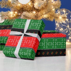 Red Black And Green Tribal Print Wrapping Paper