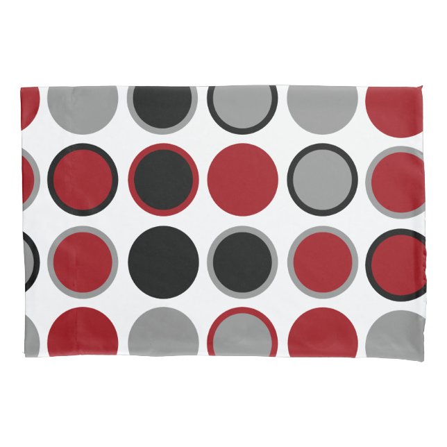 Red, Black and Grey Circles  Pillowcase (Front)