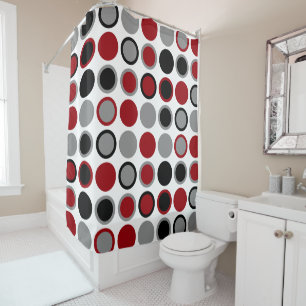 Red, Black and Grey Circles   Shower Curtain