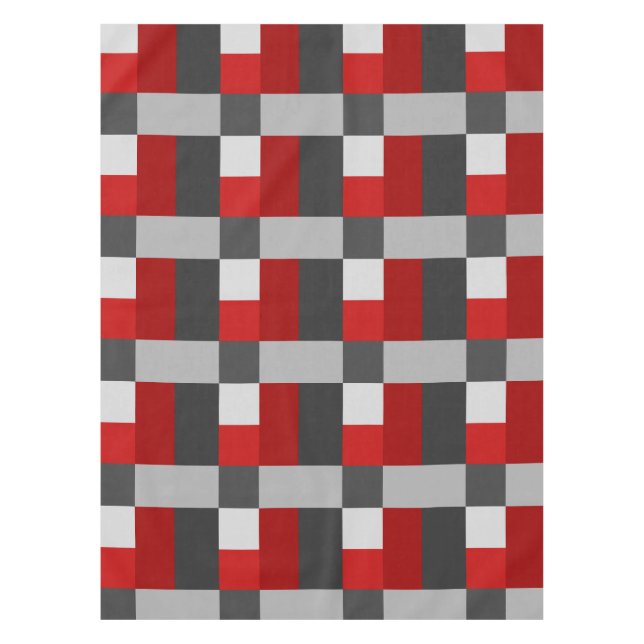 Red Black And Grey Colour Block Print Tablecloth (Front)