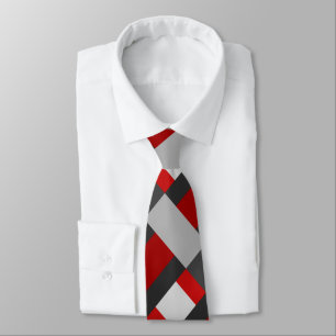 Red Black And Grey Colour Block Print Tie
