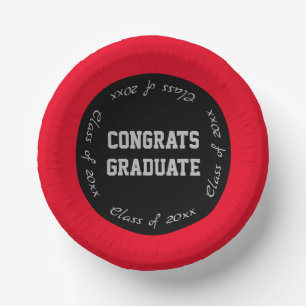 Red Black and Grey Congrats Graduate Class of 2022 Paper Plate