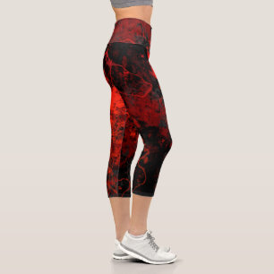 Red, Black and Grey Marble Abstract Capri Leggings