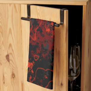 Red, Black and Grey Marble Abstract Tea Towel
