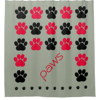 Red, Black and Grey Paw Print Shower Curtain