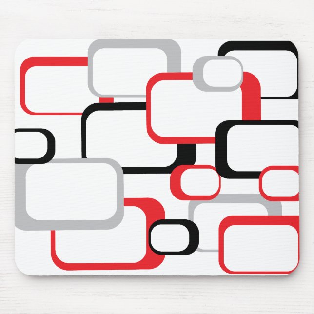 Red Black and Grey Retro Square White Mousepad (Front)